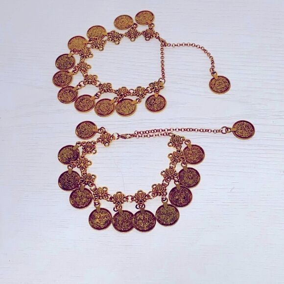 Bohemian Gold Coin Chain Anklet Set Boho - Picture 2 of 11